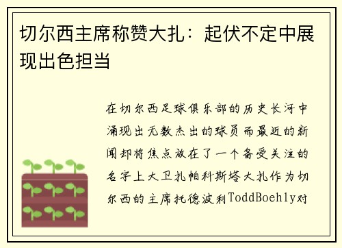 切尔西主席称赞大扎：起伏不定中展现出色担当