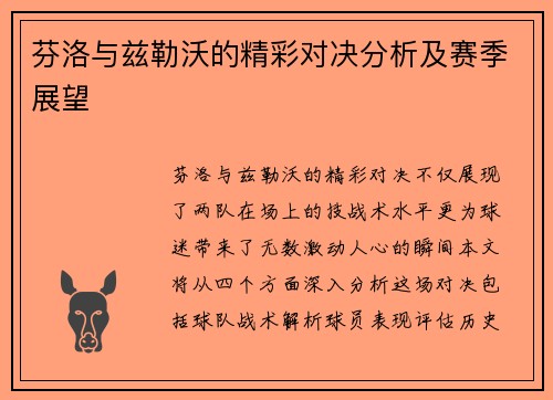芬洛与兹勒沃的精彩对决分析及赛季展望
